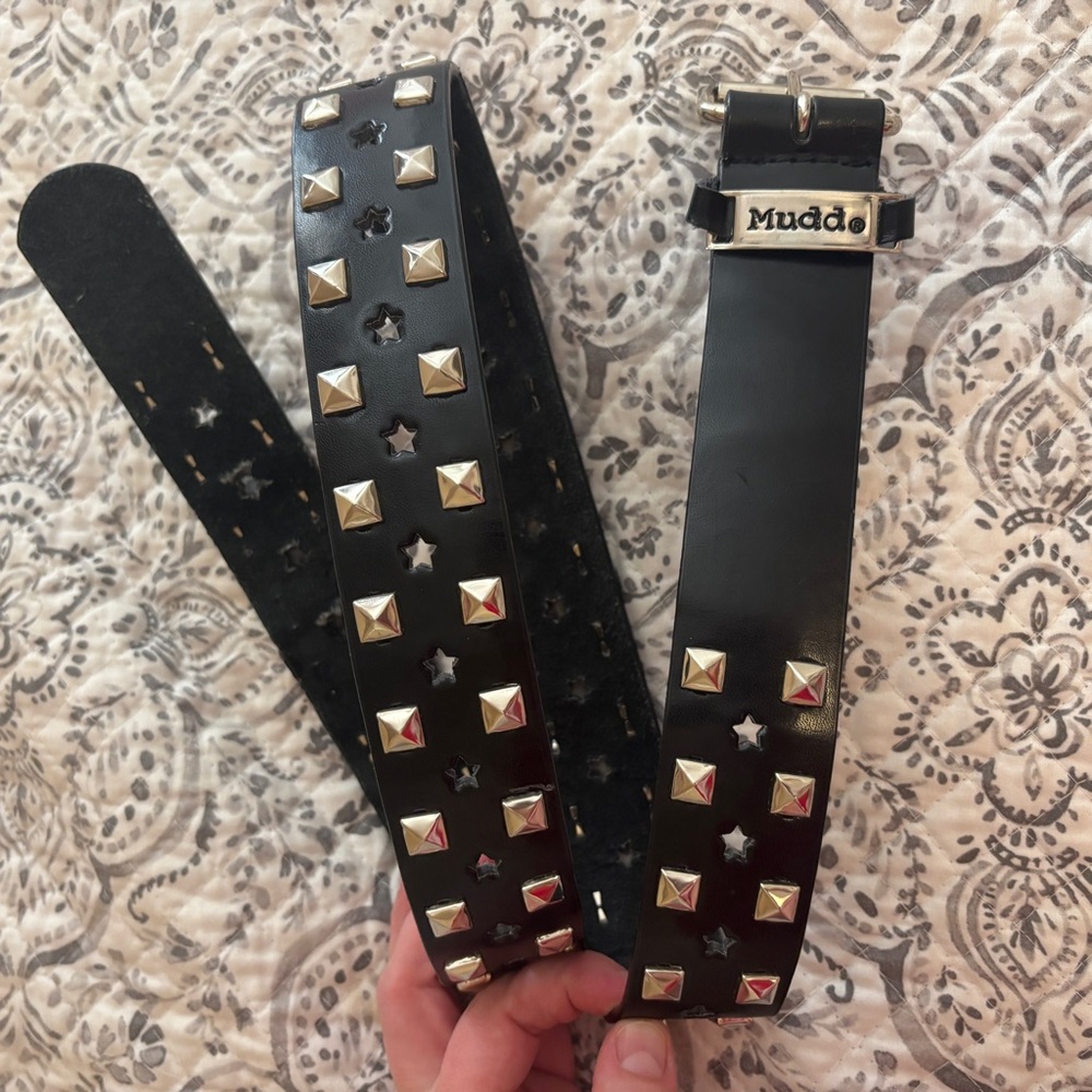 Mudd Black Leather Belt with Studs Y2K